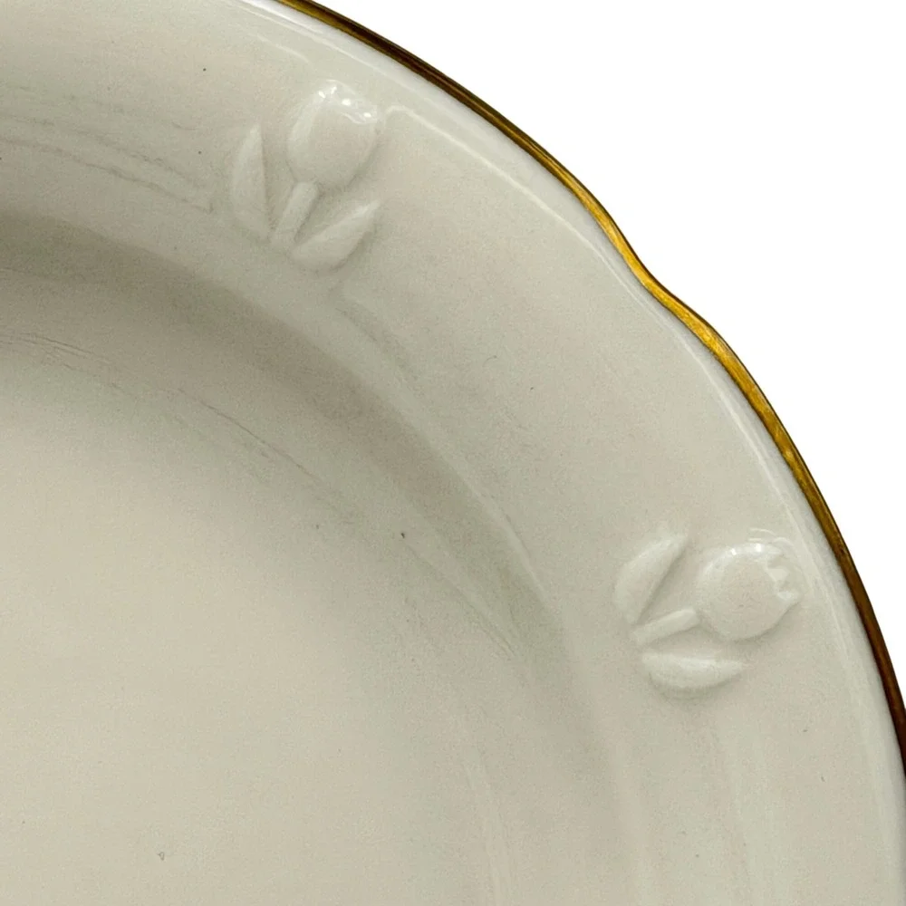 Private Label Ivory Gold Trim Bread Butter Plates Embossed Floral 6.25